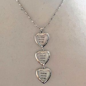 Cookie Lee Silver Tone 3 Heart Photo Pendant Necklace